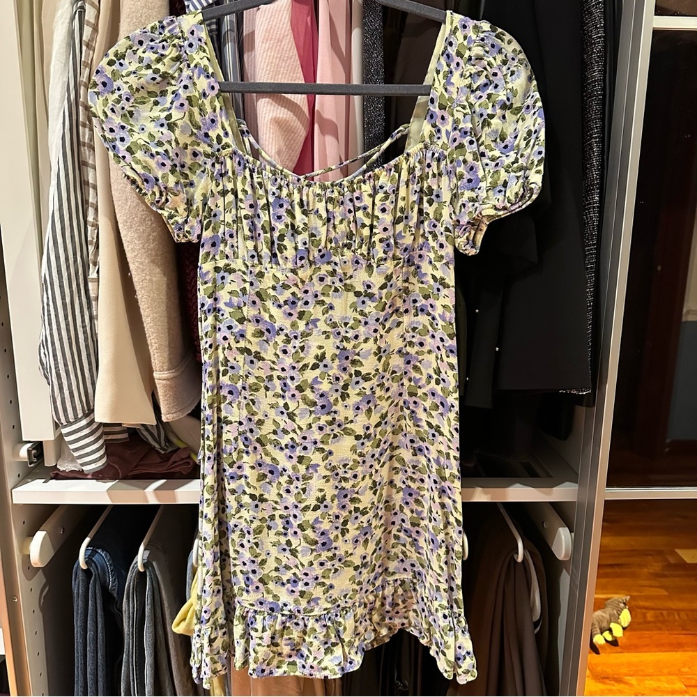 Zara Floral Print Dress with Puff Sleeves